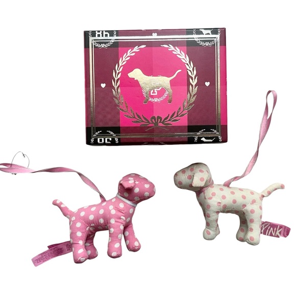 PiNK Victoria’s Secret Mini Dog Ornaments + VS LOVE PiNK Box PiNK Christmas - Picture 1 of 11